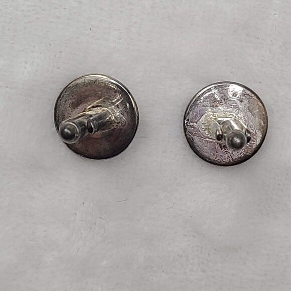 Vintage Houndstooth Pattern Round Cufflinks Black White Silver Tone - Picture 6 of 8